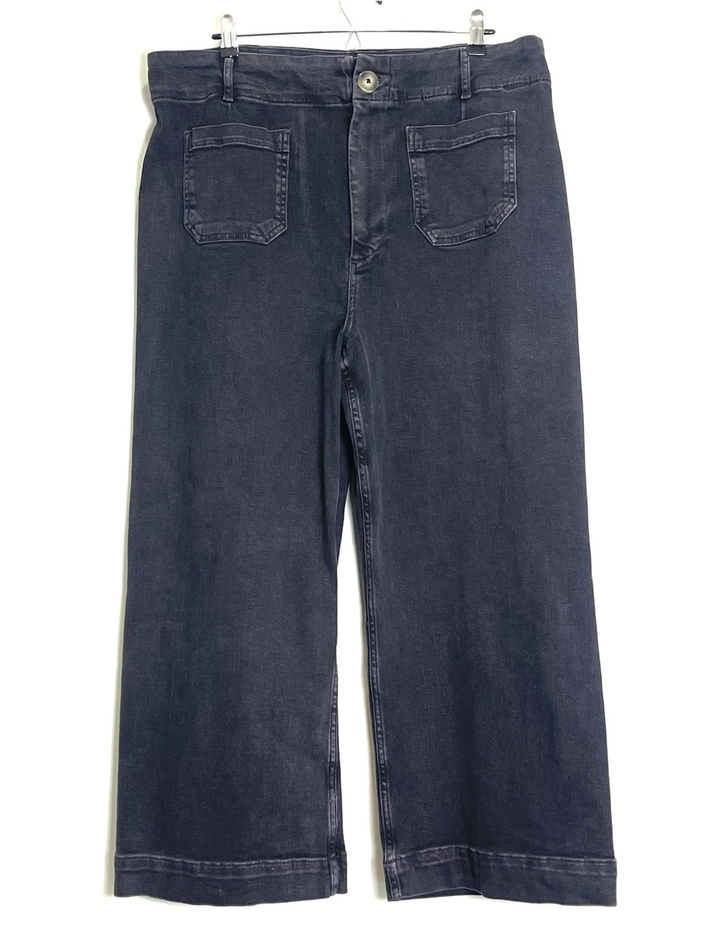 ANTHROPOLOGIE PILCRO Women's Wide-Leg Black Denim Jeans Patch Pockets Size 34